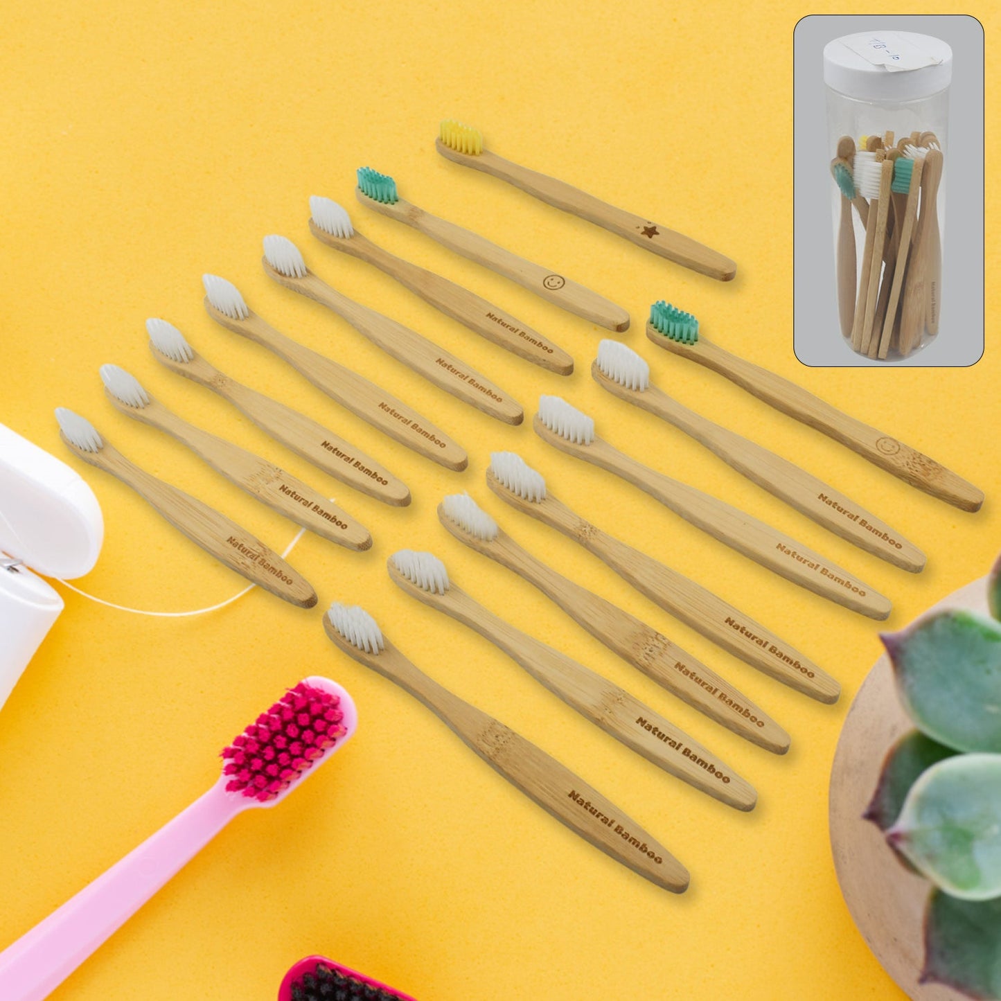 Bamboo Wooden Toothbrush Soft Toothbrush Wooden Child Bamboo Biodegradable Toothbrush, Manual Toothbrush for Adult, Kids (15 pcs set / With Round Box)