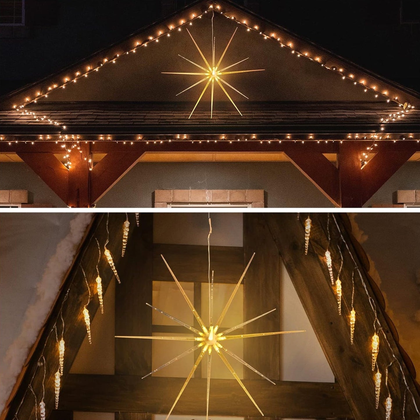 3D Gold Star Hanging Decoration Star, Acrylic Look Hanging Luminous Star for Windows, Home, Garden Festive Embellishments for Holiday Parties Weddings Birthday Home Decoration (Small)