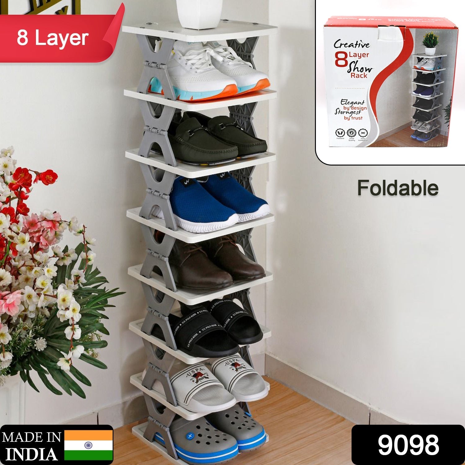 Multifunctional shoe rack with 8 layers, free-standing