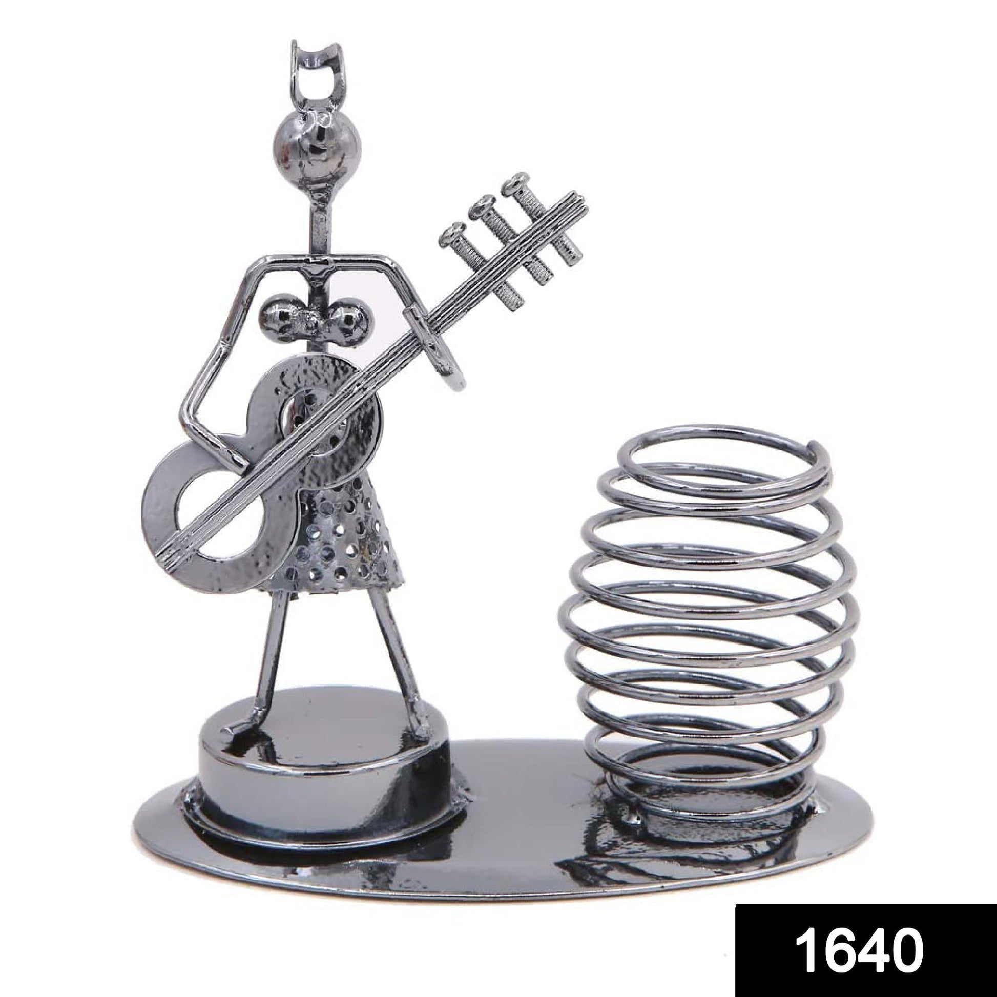 Girl musician bass guitar pen stand showpiece.