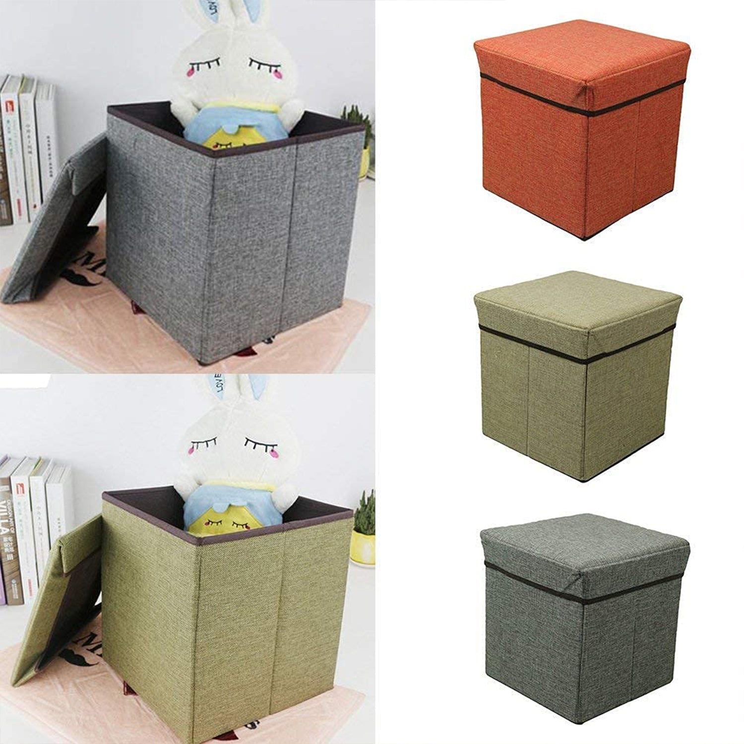 Storage box stool with cushion seat