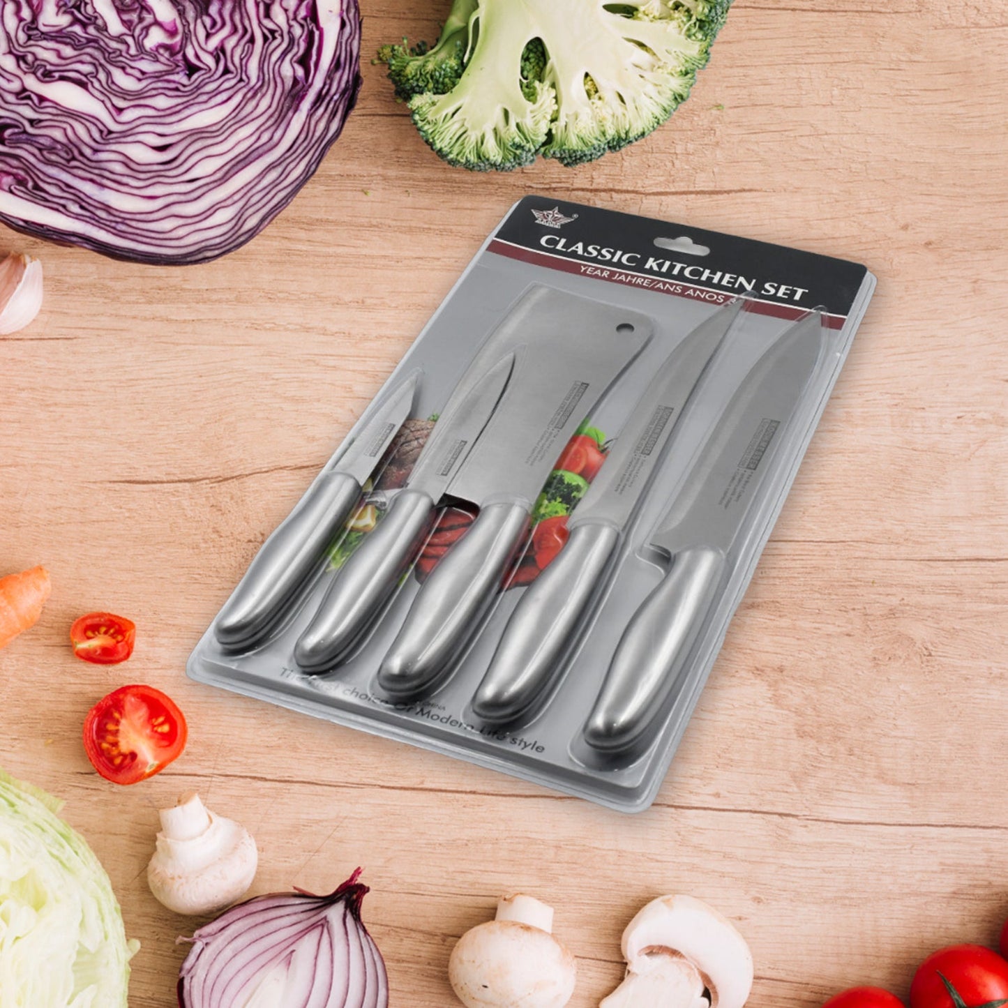 Professional kitchen knife set with 5 sharp and durable knives.