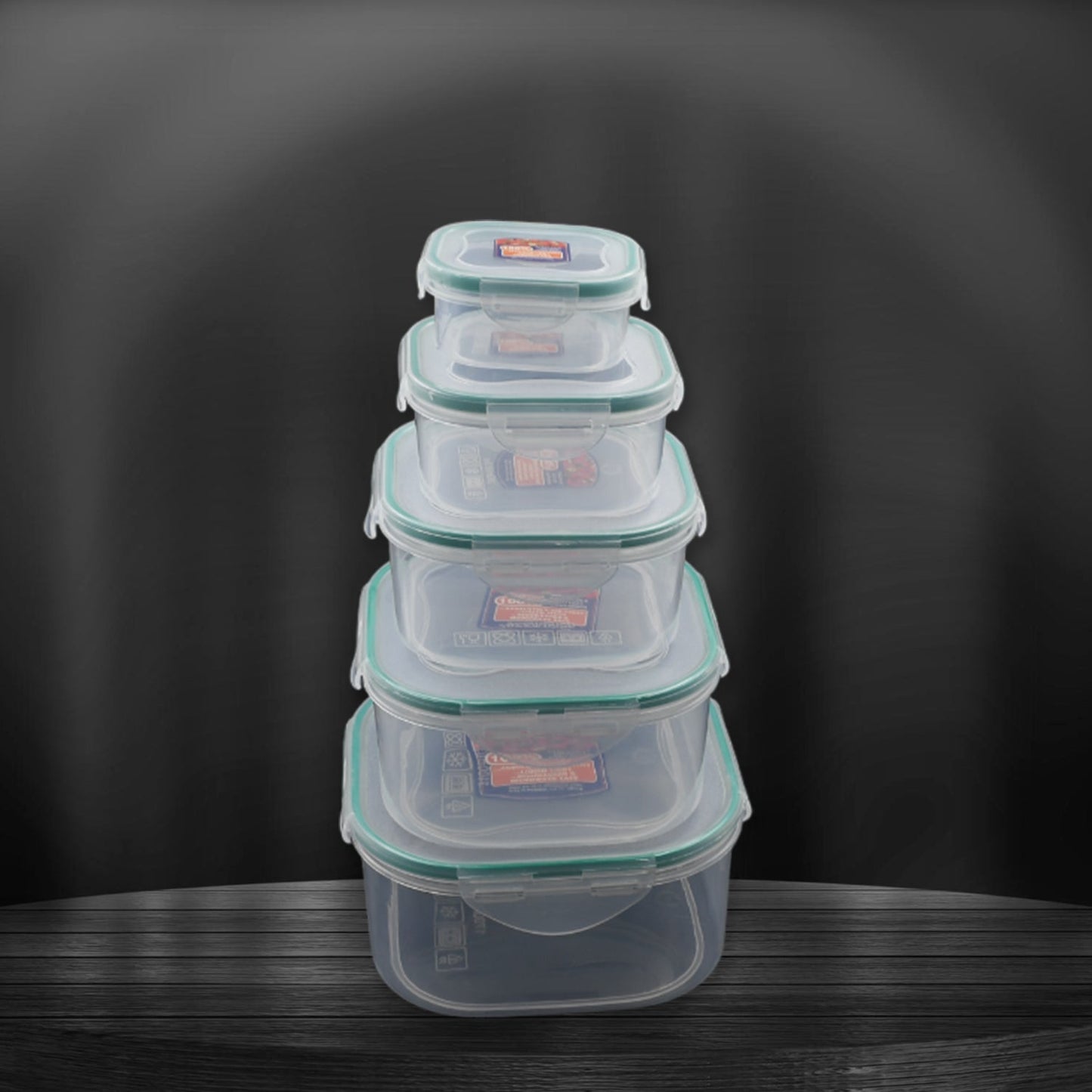 Kitchen storage containers set, snap-seal, 5 pieces.