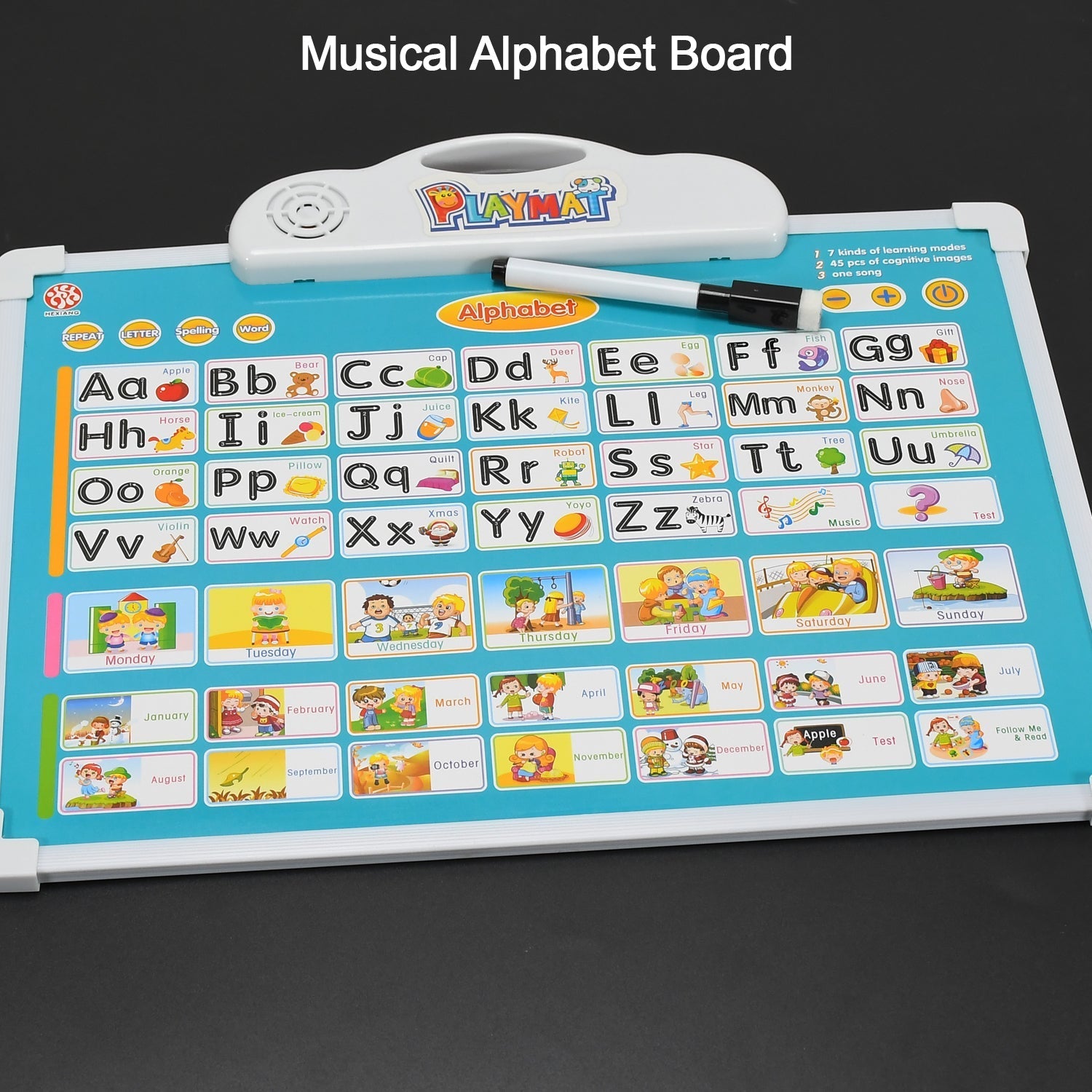 Kids learning pad with ABCs, music, and drawing features