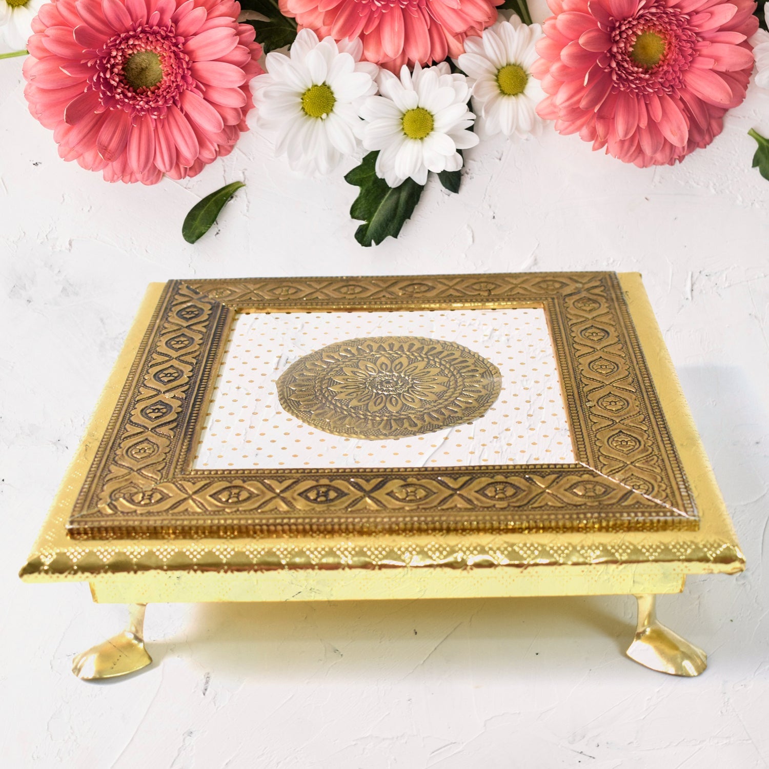 Traditional Gold-Plated Pooja Chowki