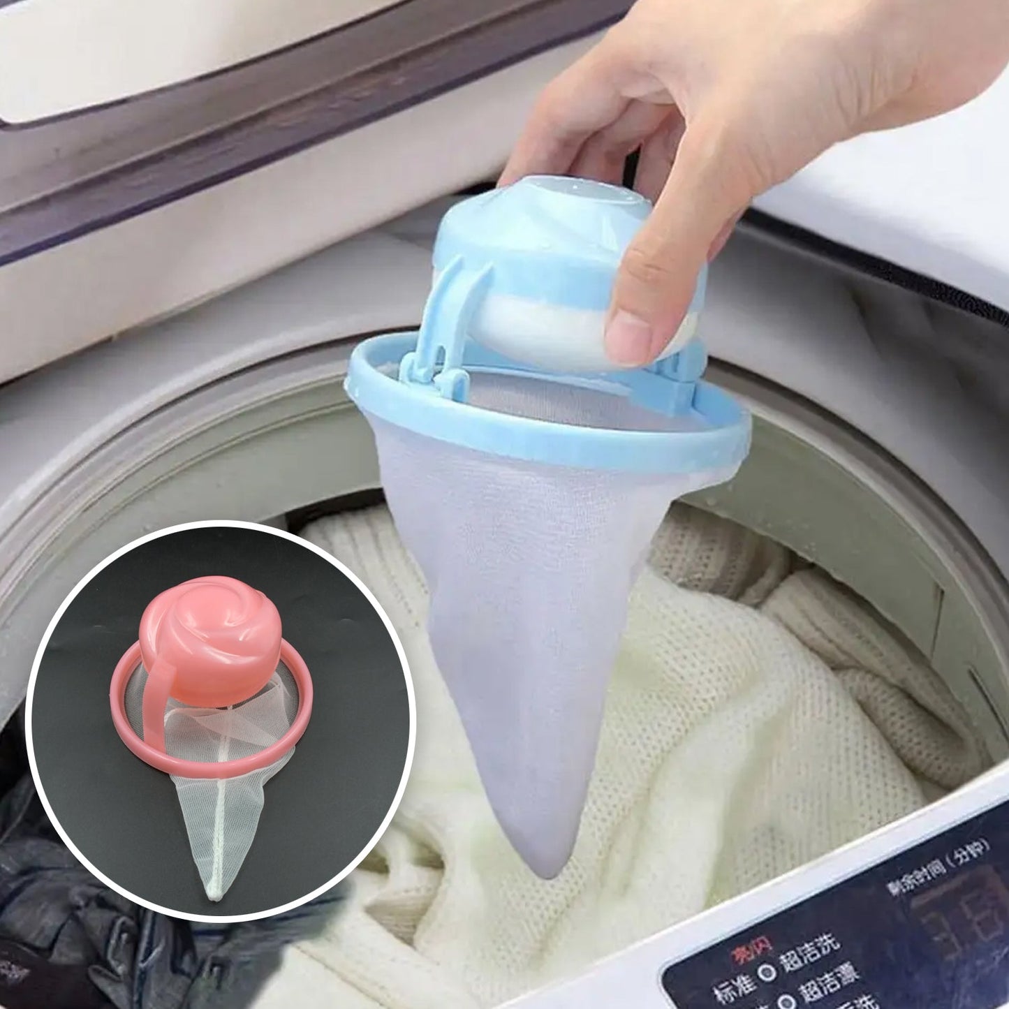 Washing machine filter mesh bag to trap lint and hair