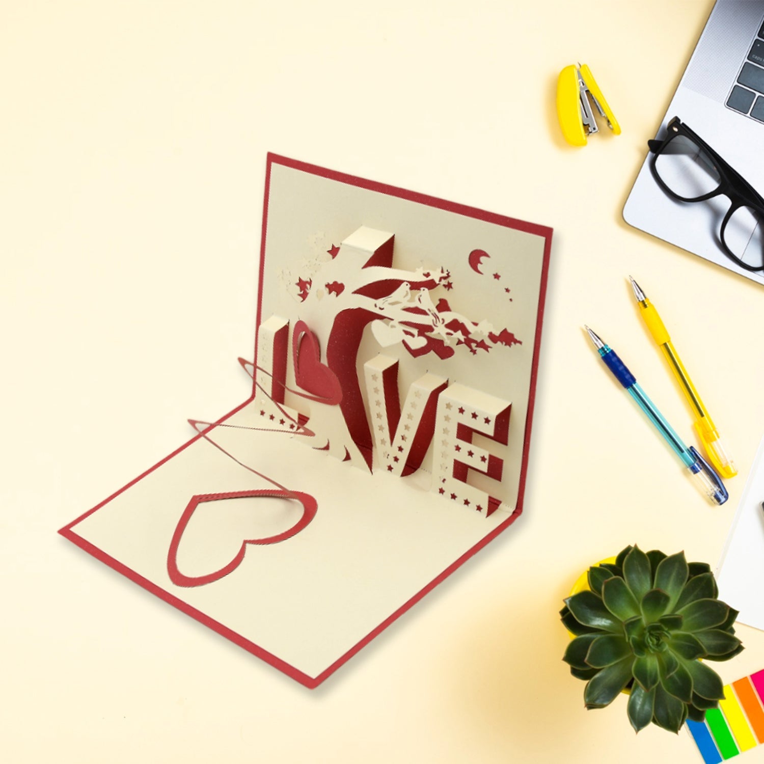 High-quality paper card with 3D design for birthday or love wishes