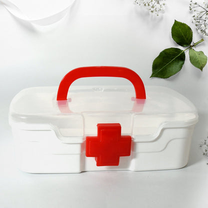 Medical Box, 1 Piece, Indoor Outdoor Medical Utility, Medicine Storage Box, Detachable Tray Medical Box Multi Purpose Regular Medicine, First Aid Box with Handle & Transparent Lid