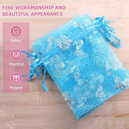 Organza Return Gift Bags Small Mesh Bags Drawstring Gift Bags Christmas Drawstring Organza Gift Bags, Wedding Party Festival Gift Bags, Jewellery Packing Pouch Dry Fruit Pouch 10×12 Cm (100 Pcs Set)