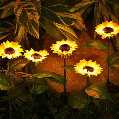 2 Pc Outdoor Solar Sunflower Lights Intelligent Light Control Waterproof Garden Landscape Stake Light