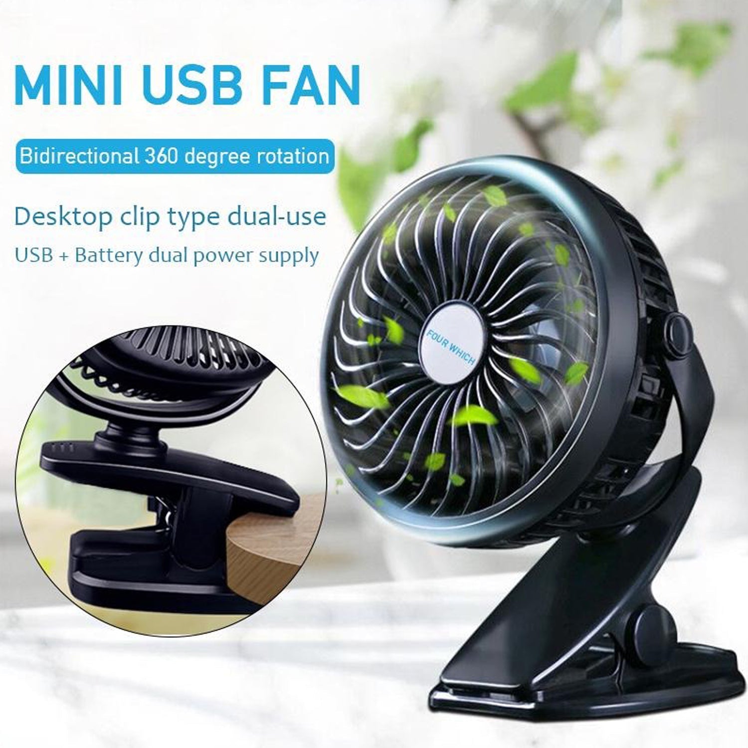 USB clip fan in action, designed to provide airflow for cooling