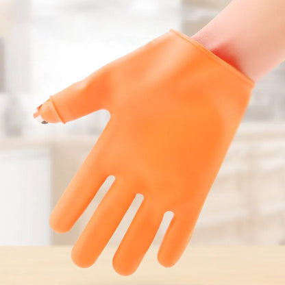 Harvesting gloves with thumb knife, right-handed, silicone finger protector.