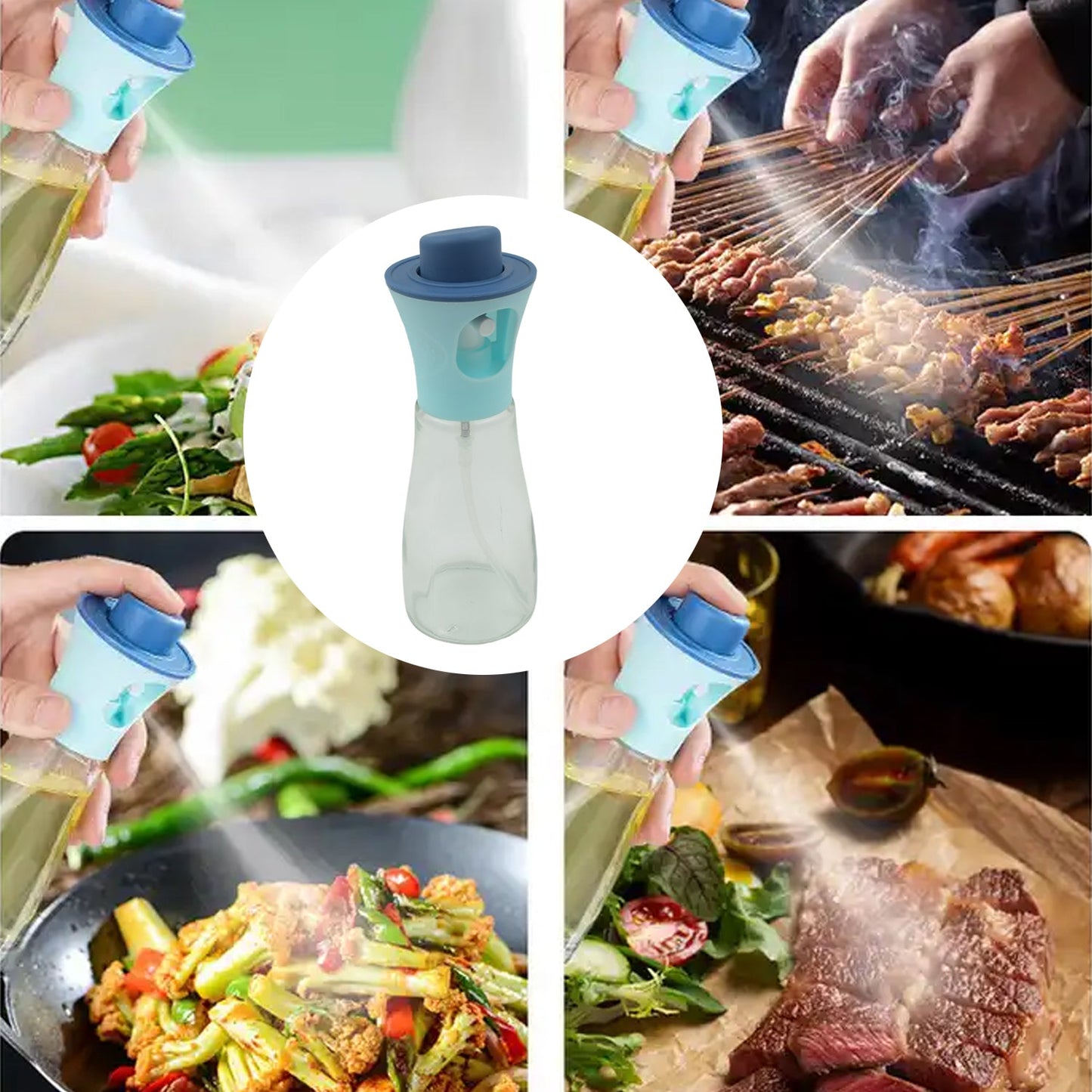 Plastic oil dispenser, 200 ml, mist spray for even distribution in cooking.