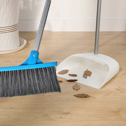 Floor scrub brush with long handle and stiff bristles for effective cleaning.