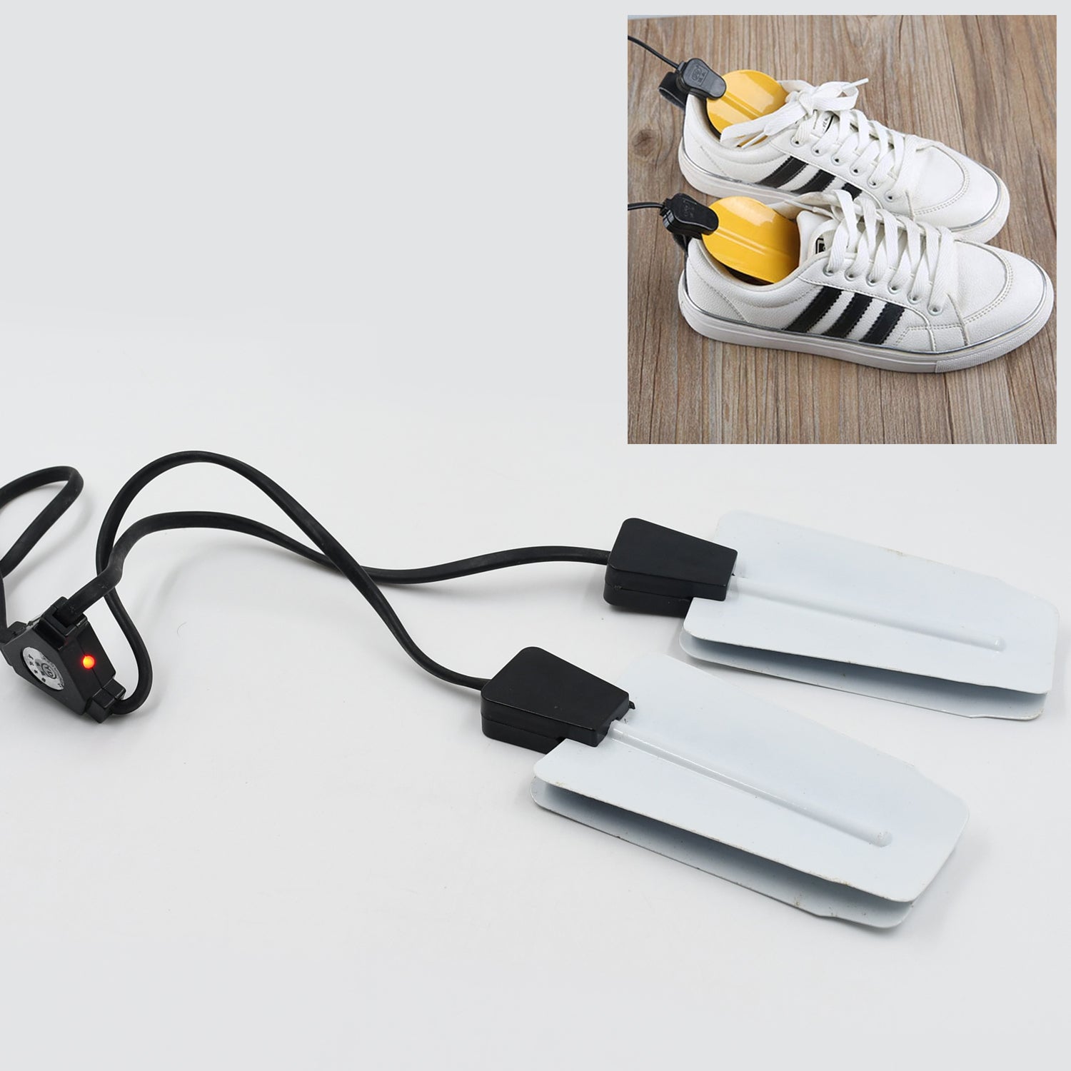 Portable shoe dryer with intelligent timing, suitable for home, hotel, or dorm use.