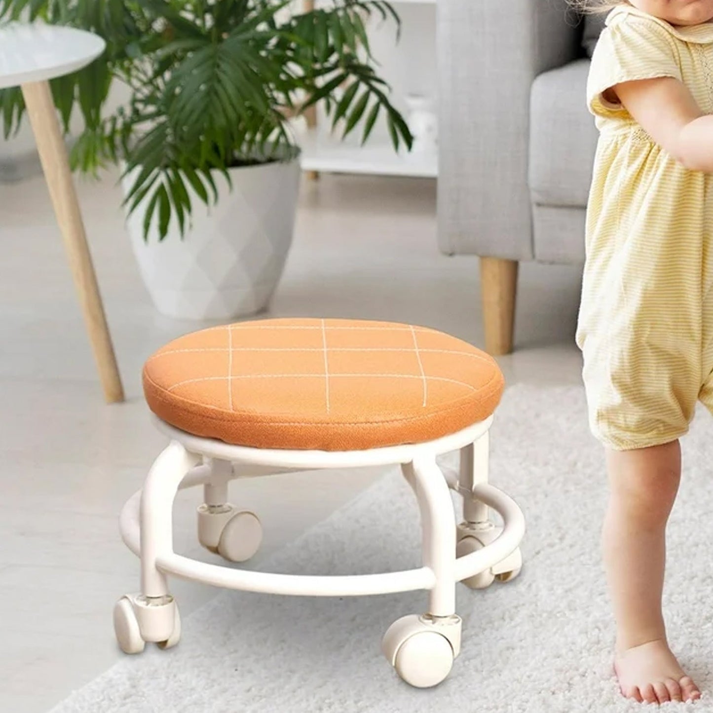 Roller Seat Stool Low Height Rolling Stool Multifunctional Small Household Movable Mini Stool Pulley Wheel Stool for Garage Home Library (1 Pc)