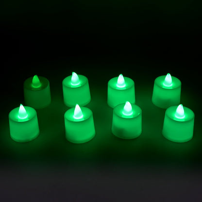 Green LED tealights in pack of 8 for home decor