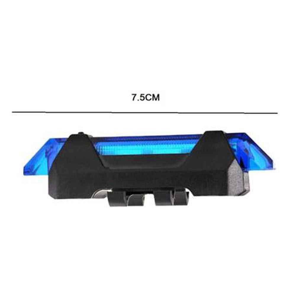 Waterproof blue LED front bike light, rechargeable for night rides.