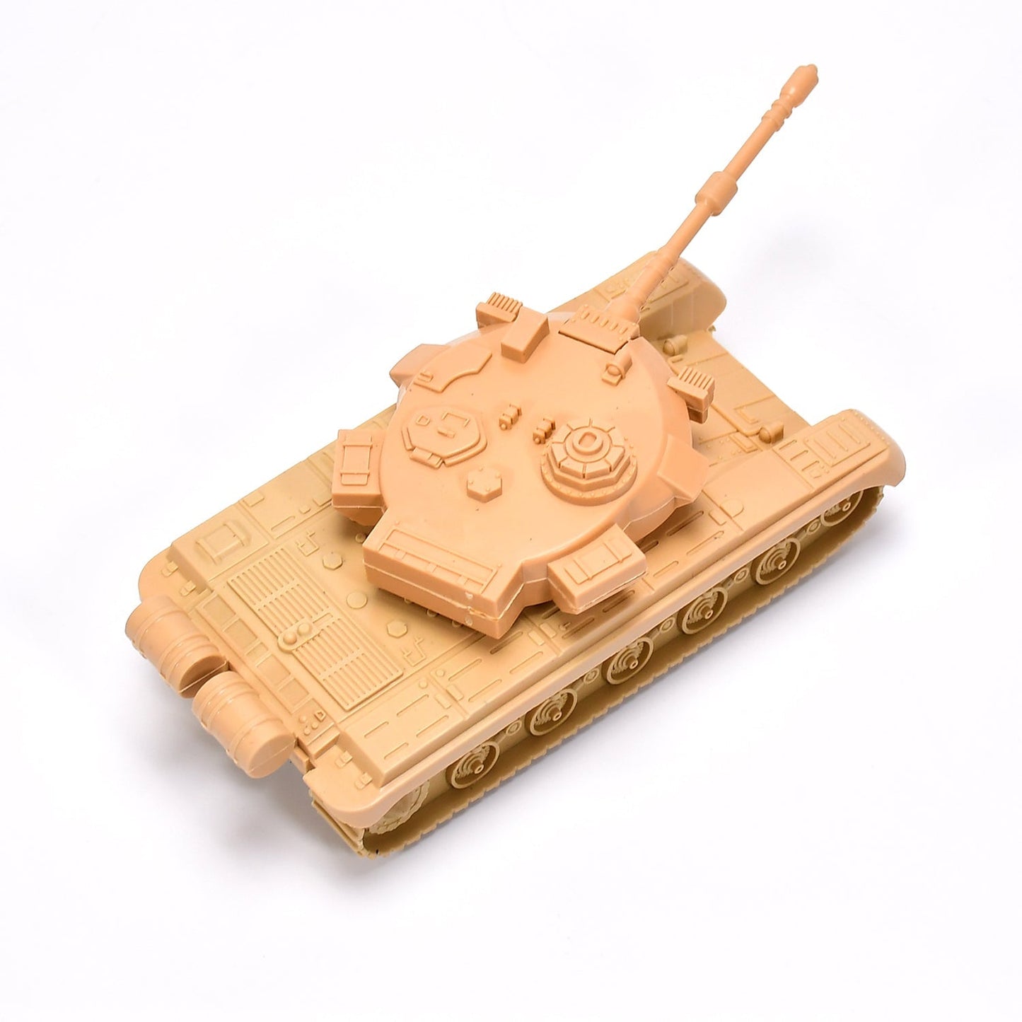 Green pull back army tank toy, front view