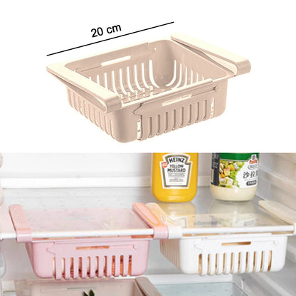 Adjustable fridge basket, expandable design with items