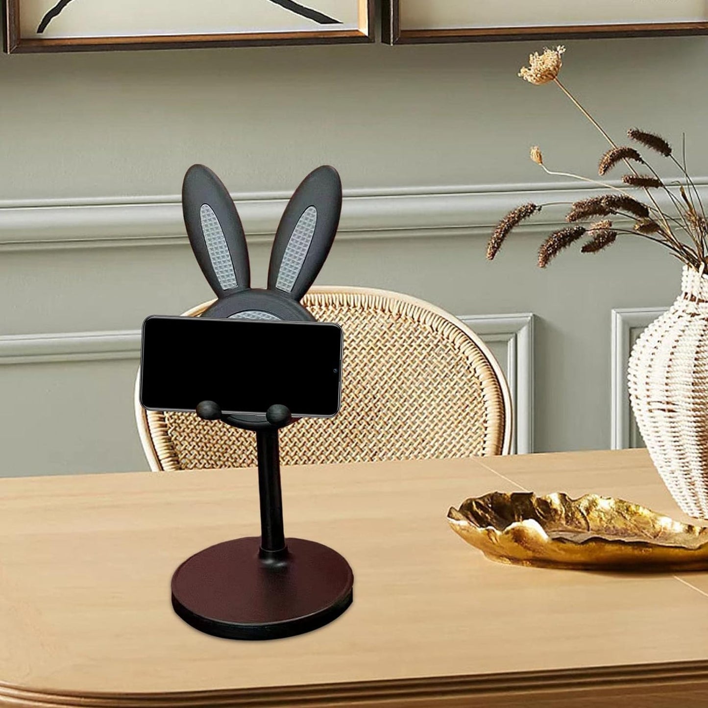 Adjustable bunny phone stand with cute design for desk use