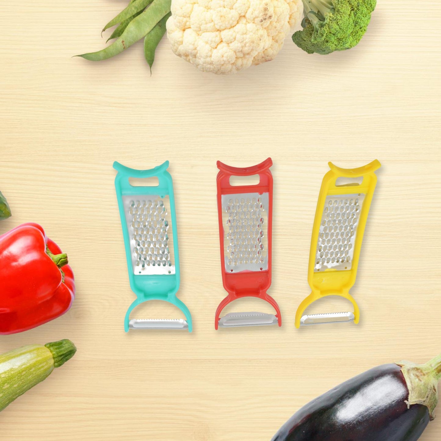 Multi-function vegetable peeler with grater and cutter attachments