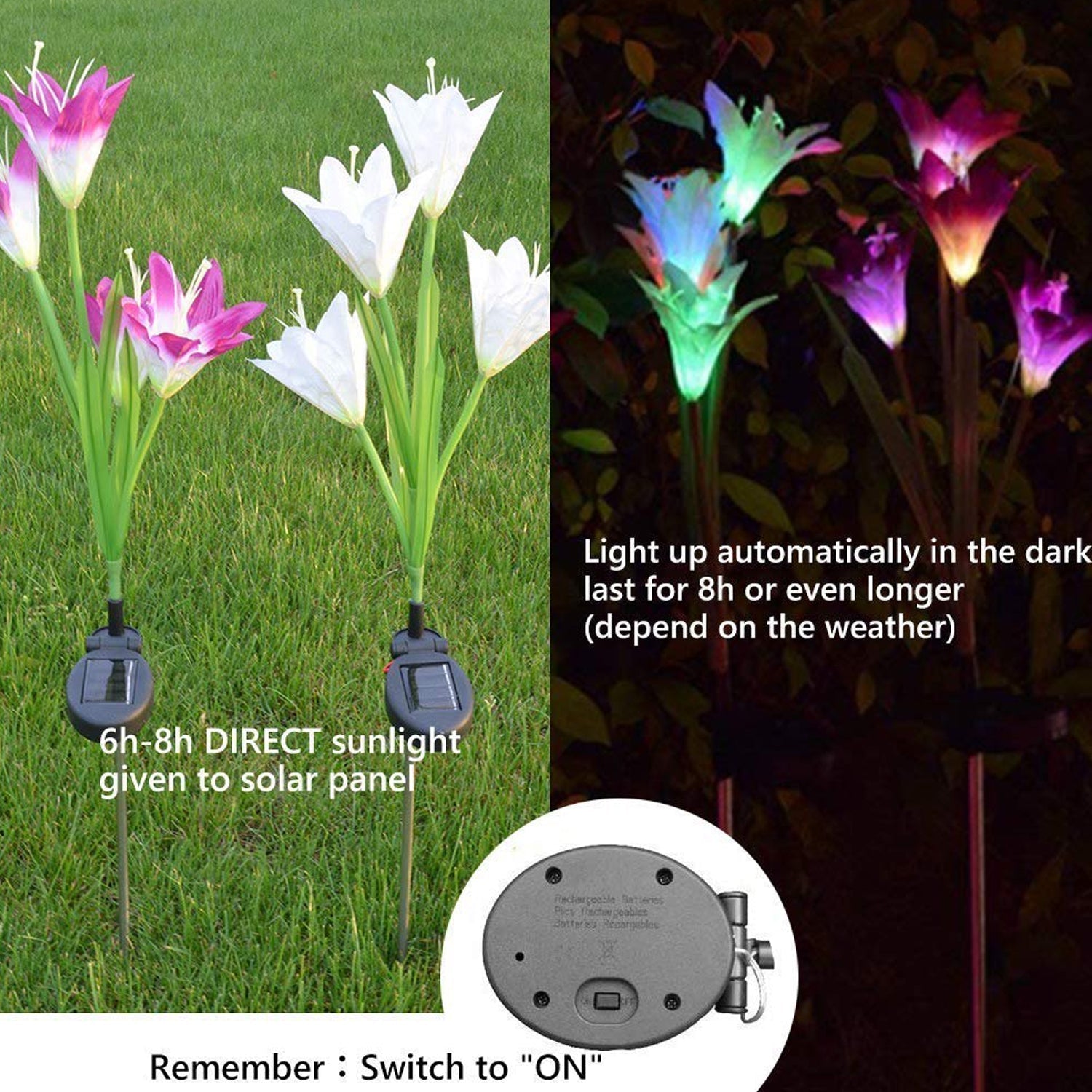 Solar lily flower lights, outdoor, set up in garden