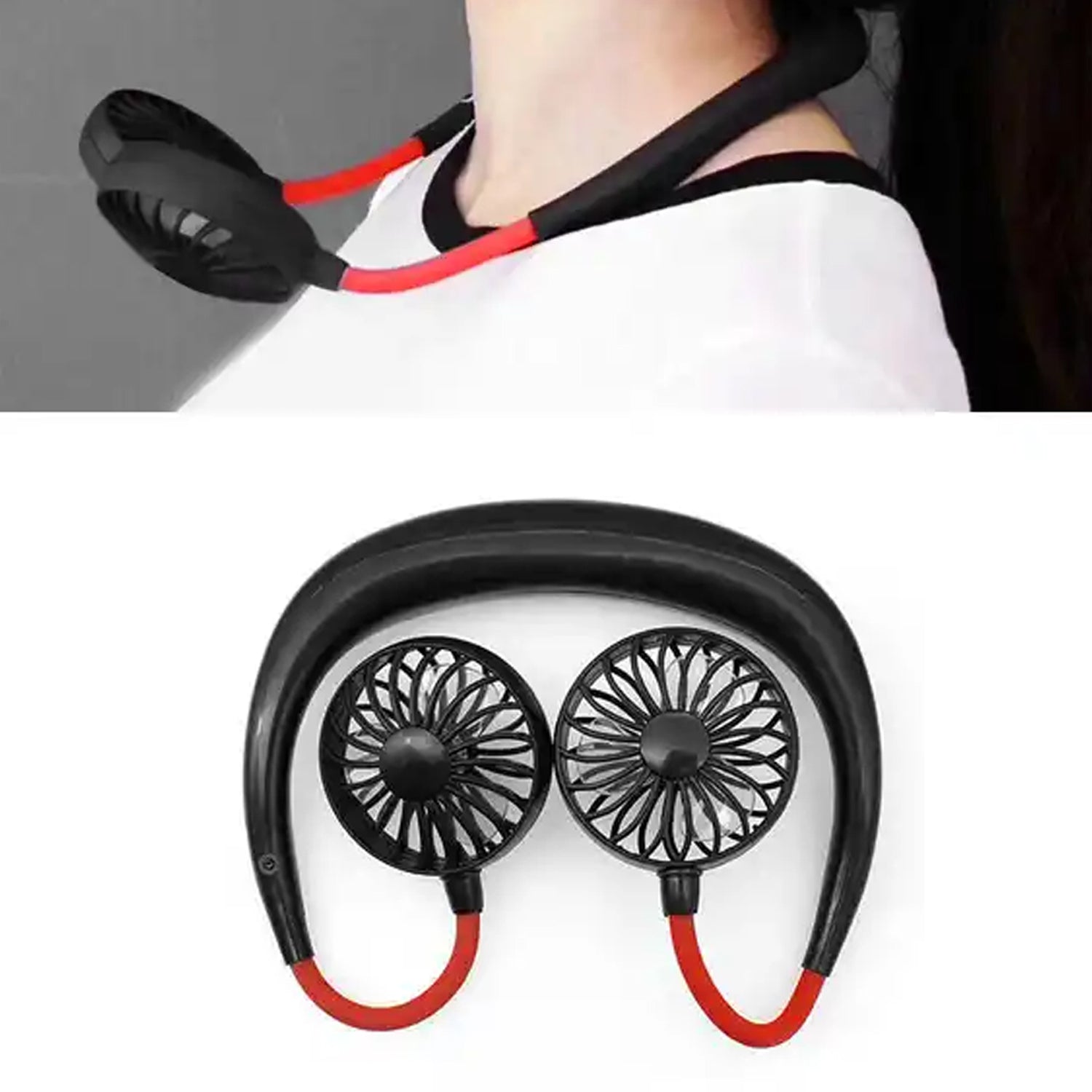 USB rechargeable fan with neckband design