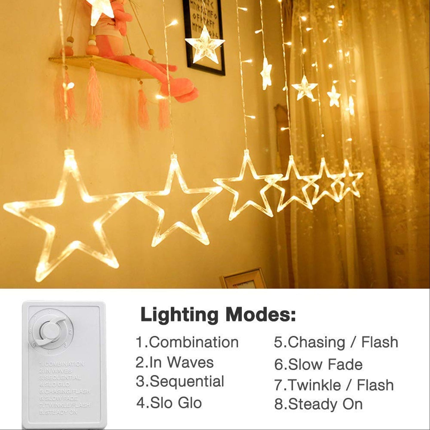 Bright star curtain lights with various light modes