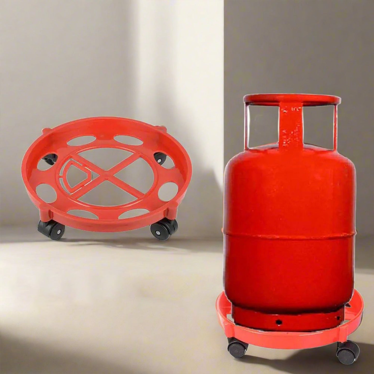 Side view of gas cylinder trolley