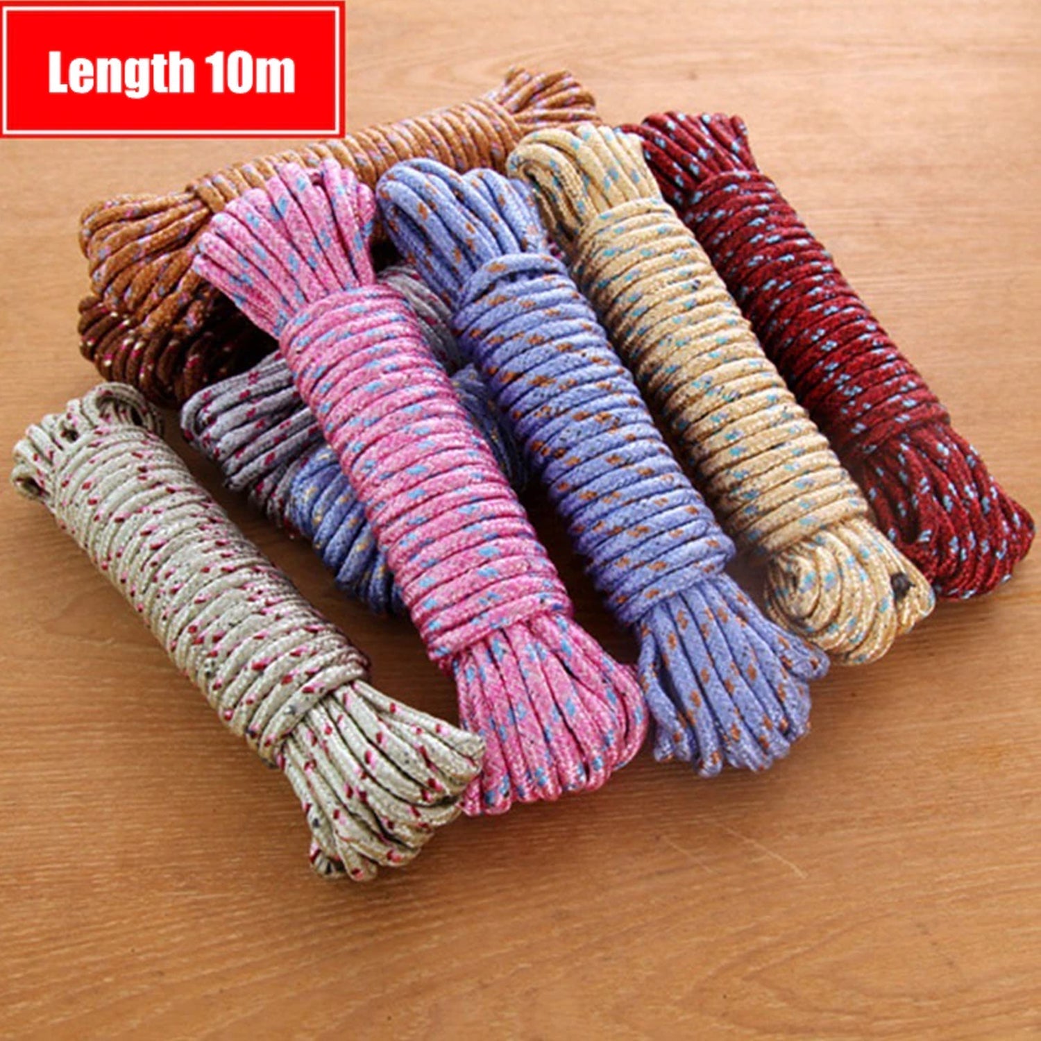 Durable nylon clothesline rope, 10 meters, for multiple uses