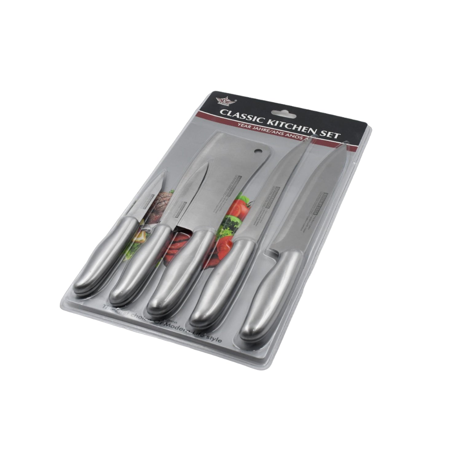 Quality kitchen knives set with stainless steel blades.