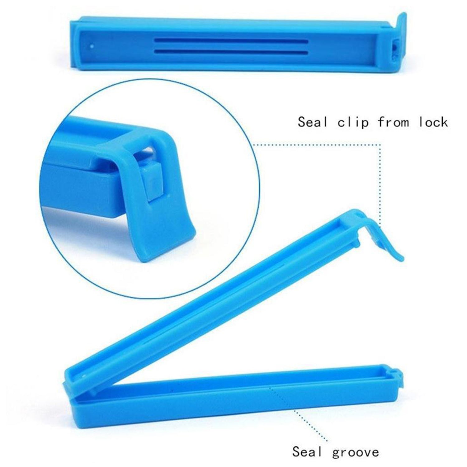 Durable sealing clips for keeping packaged food fresh and secure.