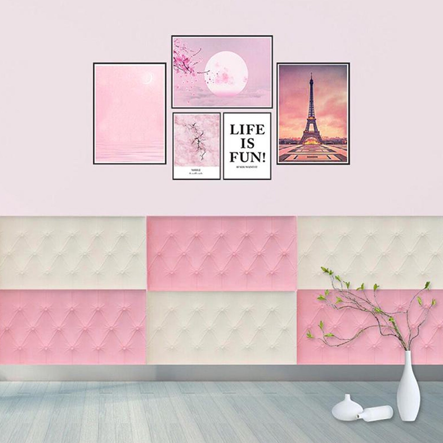 Adhesive wallpaper in pink with modern 3D design