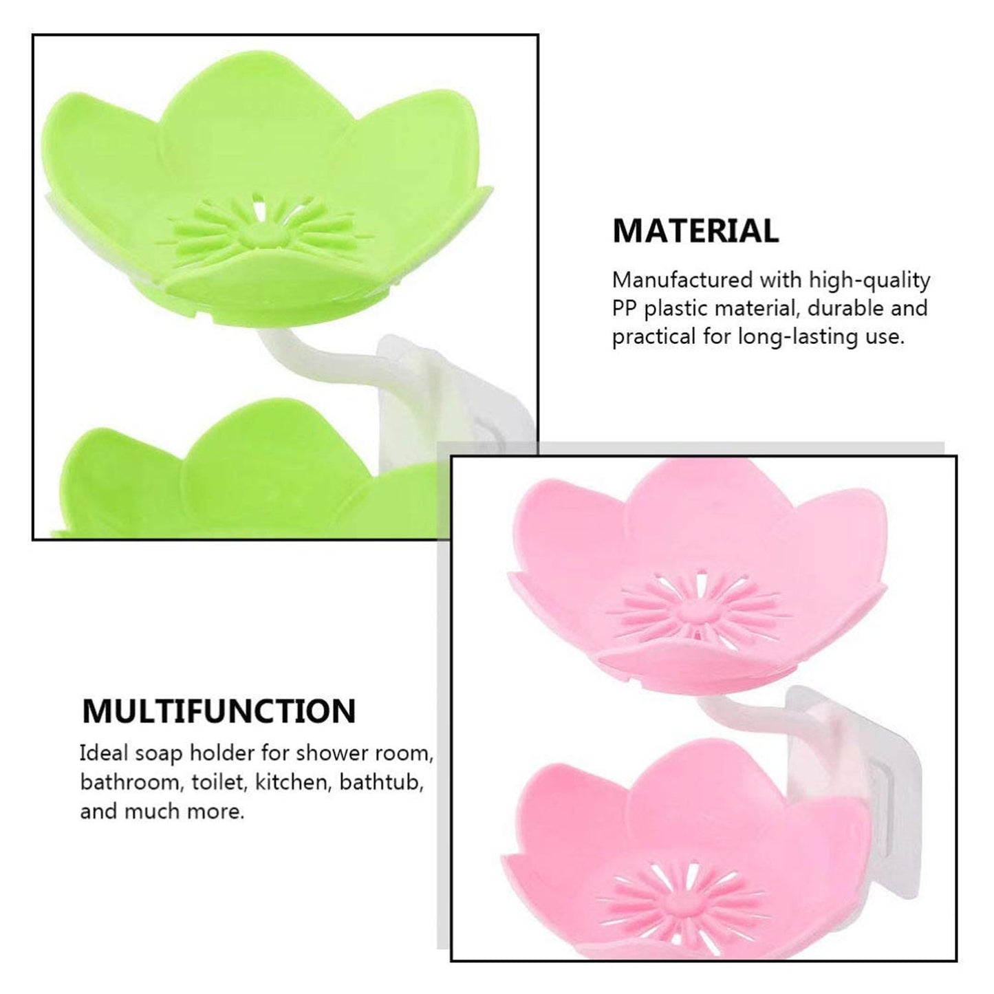 Flower-shaped self-draining soap dish, perfect for use in the bathroom or kitchen.