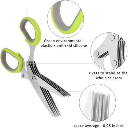 Herb Cutter Scissors 5 Blade Scissors Kitchen Multipurpose Cutting Shear with 5 Stainless Steel Blades & Safety Cover & Cleaning Comb Cilantro Scissors Sharp Shredding Shears Herb Scissors Set