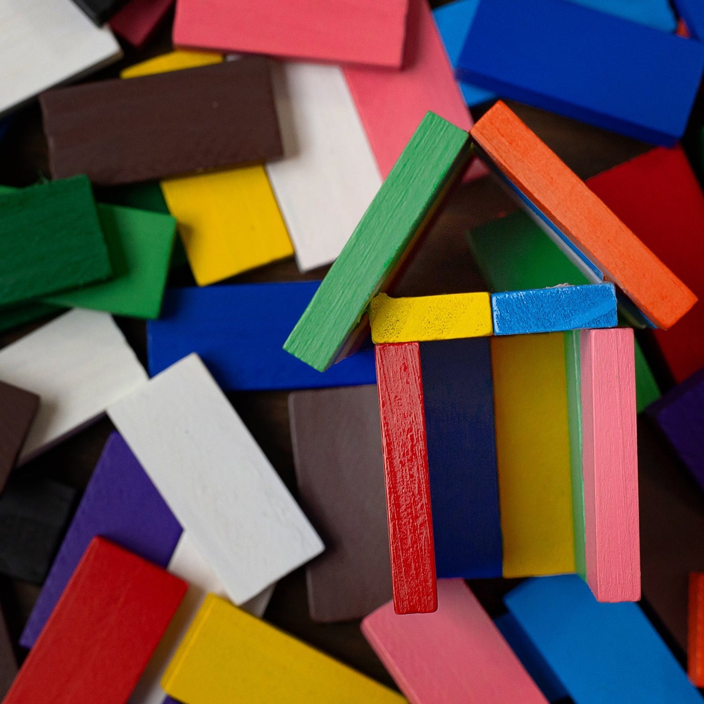 Domino blocks arranged for game play