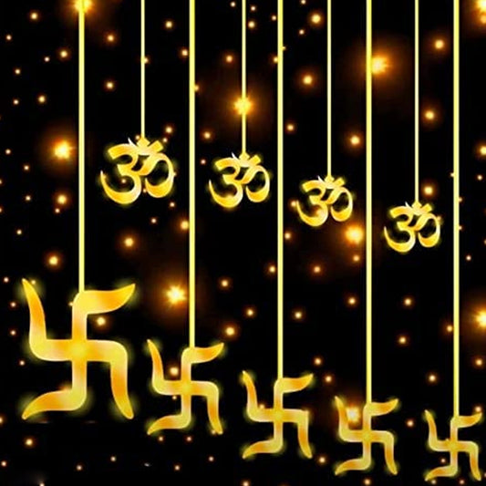 String lights with Swastik and Om motifs, ideal for Diwali and festive decorations.