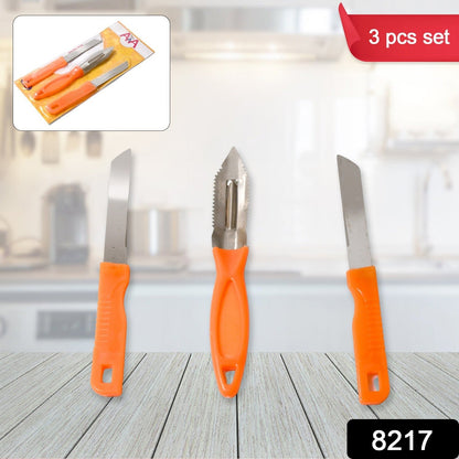 3in1 Multipurpose Stainless Steel Classic Kitchen Knife Set of 3 for Fruits and Vegetable Chopping / Cutting / Peeling, Kitchen Knife / Vegetable Peeler / Plain Knife