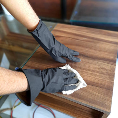 Reusable natural rubber gloves for various cleaning tasks.