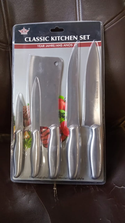 Stainless steel knives with durable handles, 5-piece set.