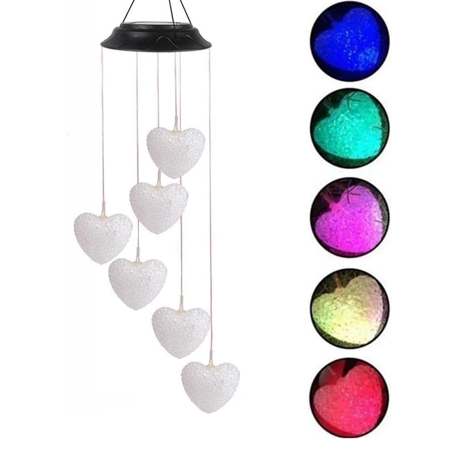 Solar-powered garden wind chimes with six LED lights for a stunning evening glow.