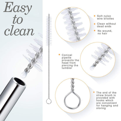 Reusable Stainless Steel Drinking Straws Bent (4 Bent Straws, 1 Brush)