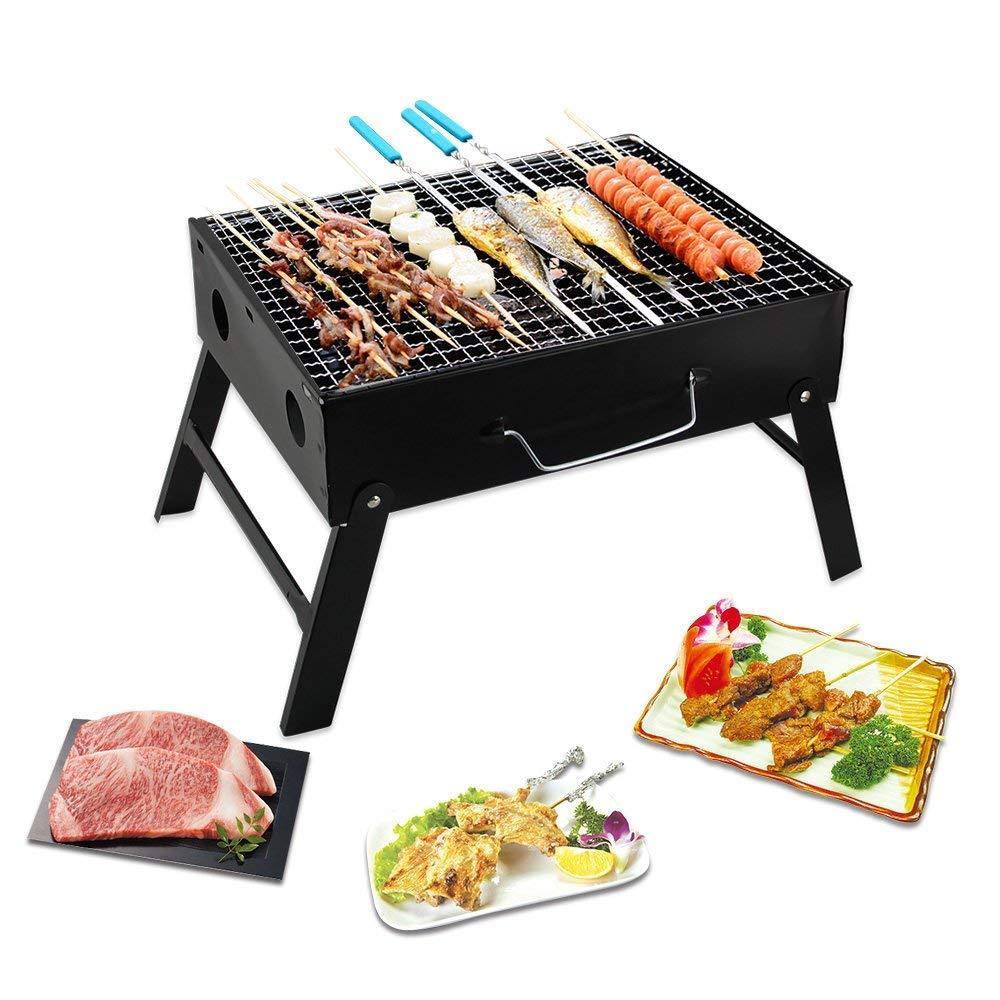 Black folding barbeque charcoal grill oven