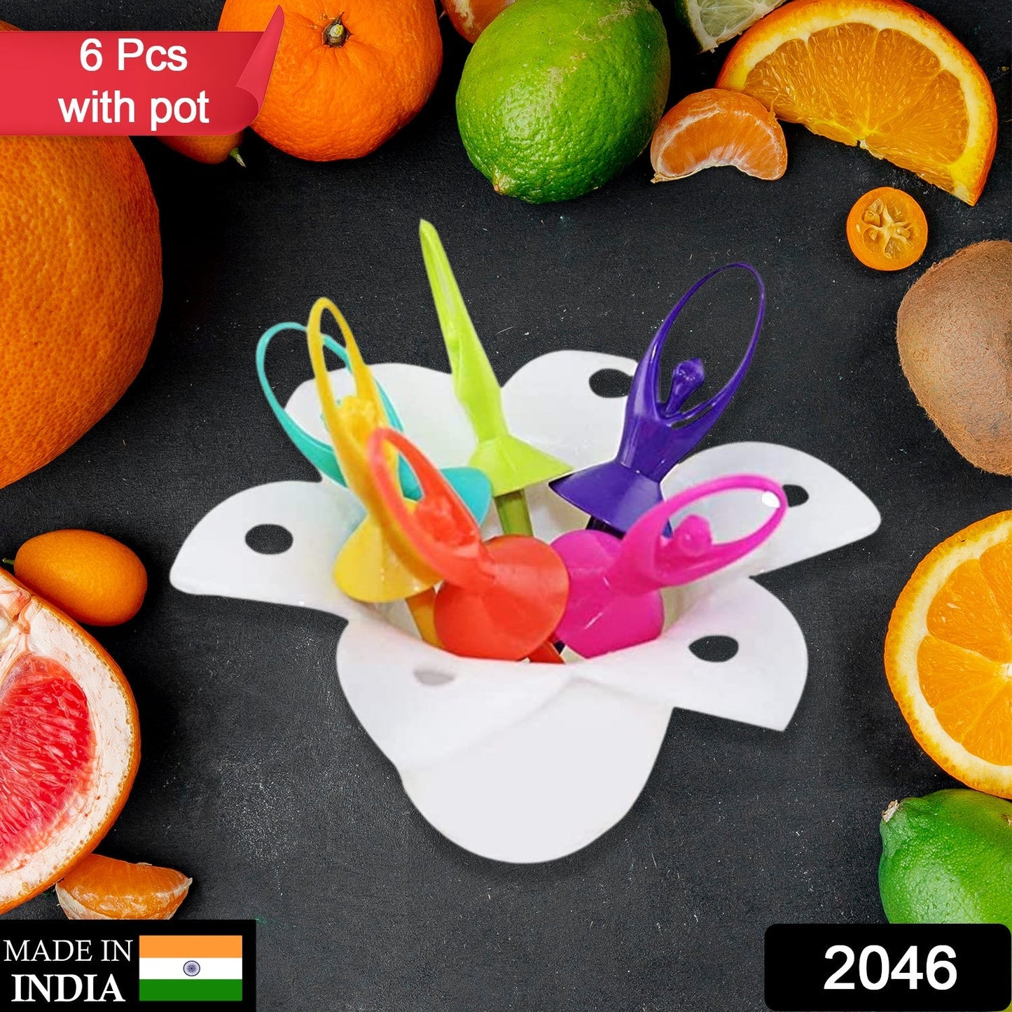 Fruit fork set with stand, designed as dancing dolls