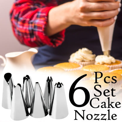 6-piece stainless steel nozzle set for cake decoration