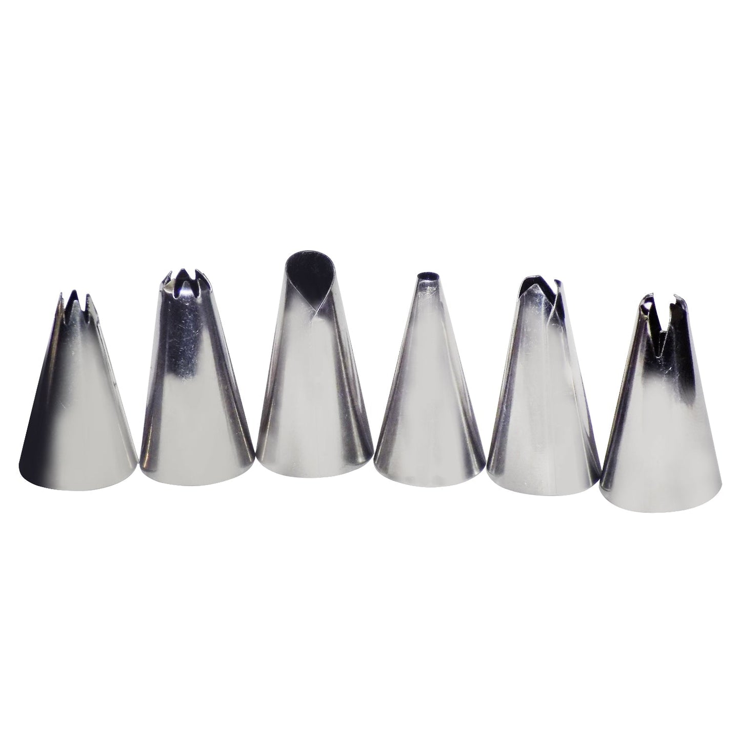 Set of 6 stainless steel nozzles for cake decorating