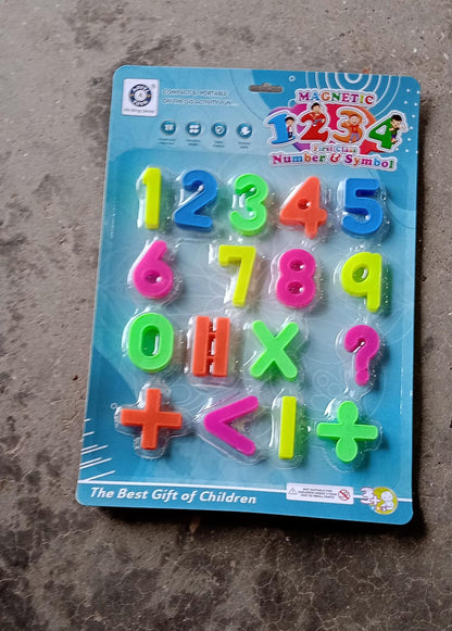 Educational toy with magnetic numbers for interactive play.