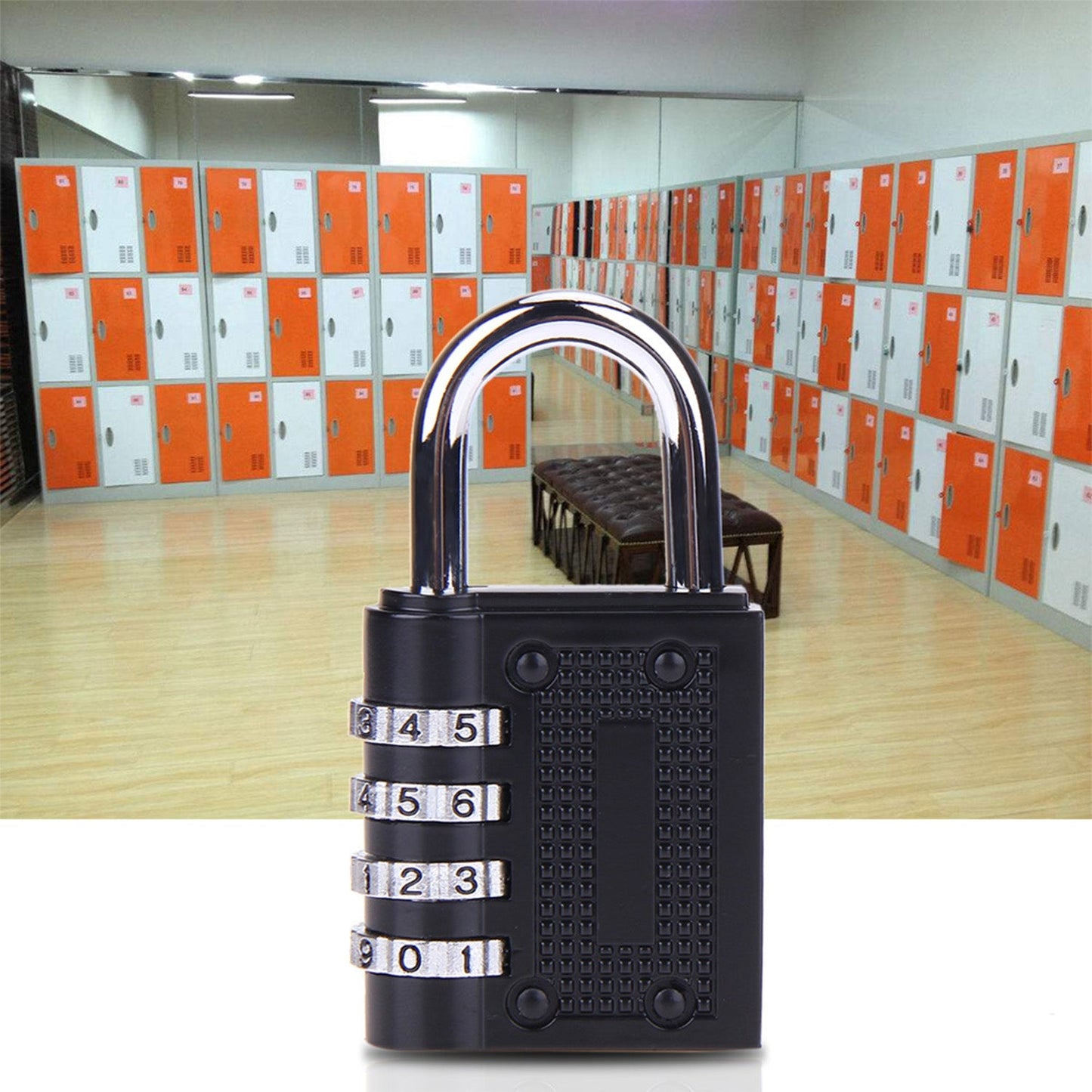 Four-digit security padlock for added safety.