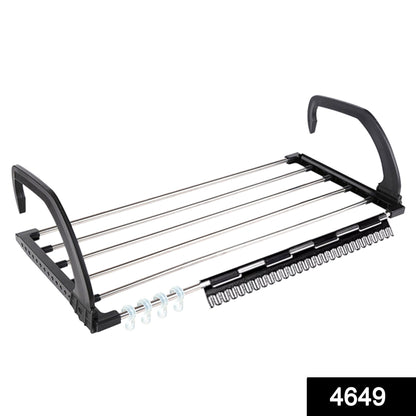 Clothes drying rack with adjustable shelves and hangers, foldable for easy storage